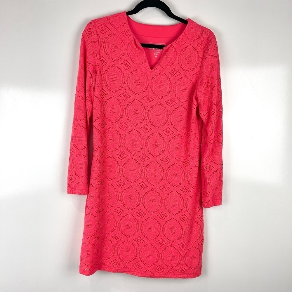 Coolibar Coral Pink Crochet Tunic Dress Swim Cover Up Women's Size XS UPF 50+